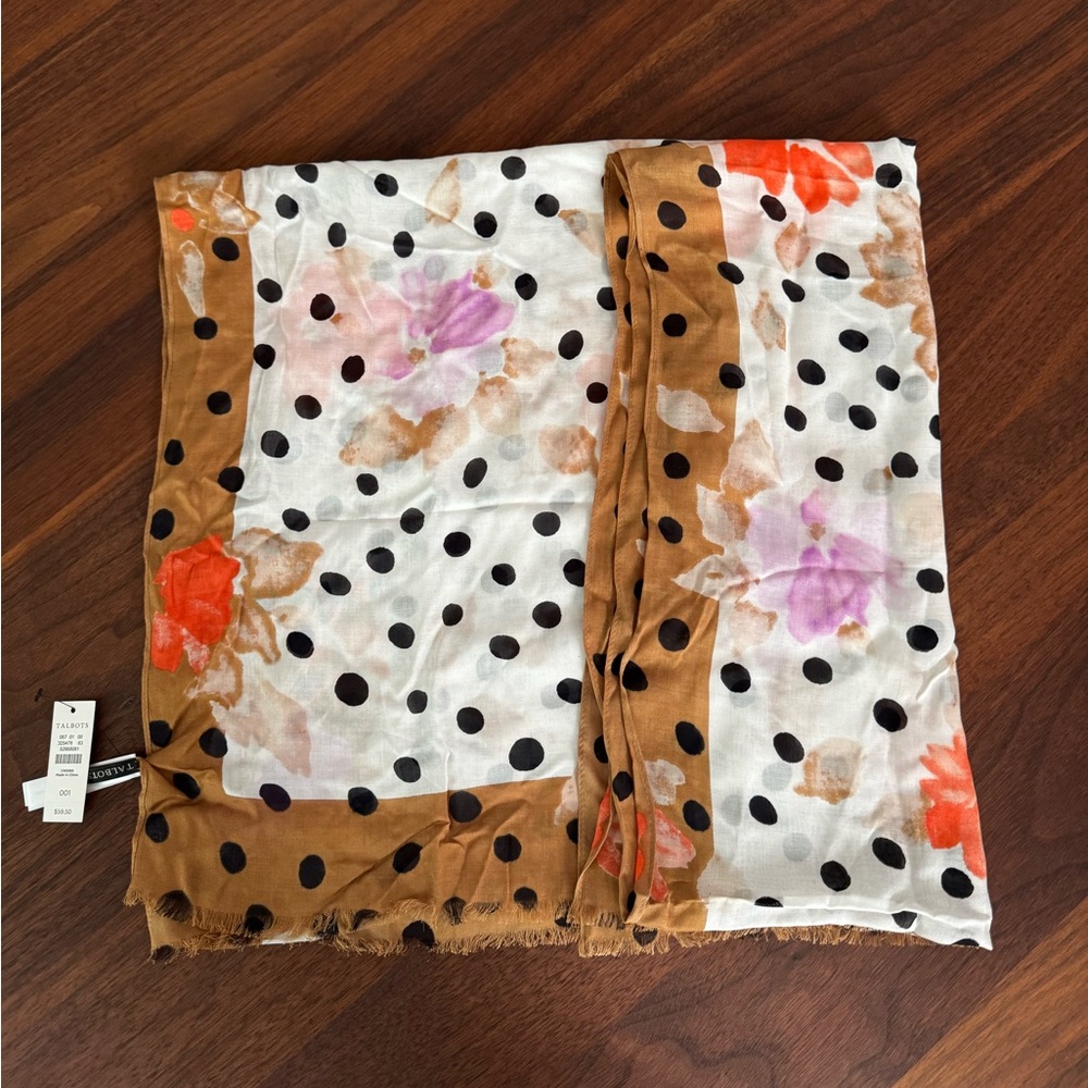 Talbots Elegant Brown and Black Floral Scarf